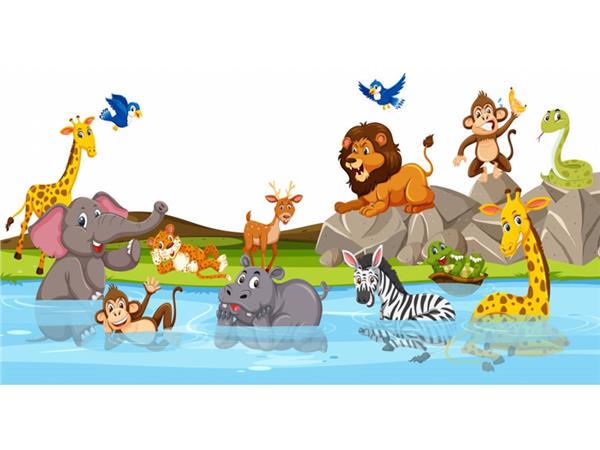 Animals World Lion Fil Maymun Kids Room Wallpaper by MywallpaperShop