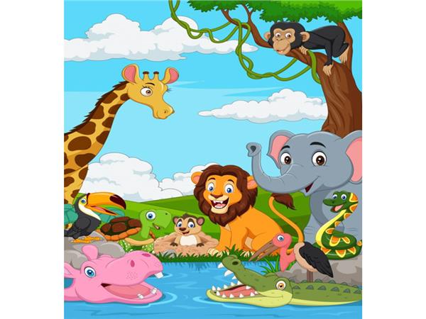 Animals World Fil Lion crocodile Kids Room Wallpaper by MywallpaperShop