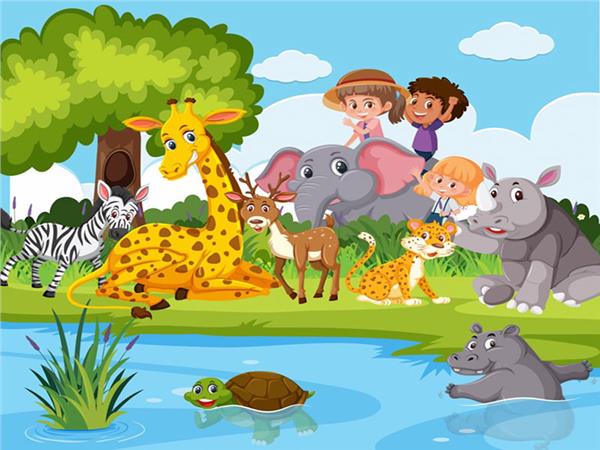 Animals World Gergedan and Fil Kids Room Wallpaper by MywallpaperShop