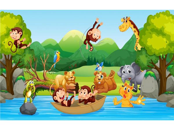 Animals World Monkeys and Tigerlar Kids Room Wallpaper by MywallpaperShop