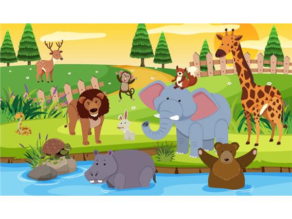 Animals World Lion Elephant and Teddy Bear Kids Room Wallpaper by MywallpaperShop