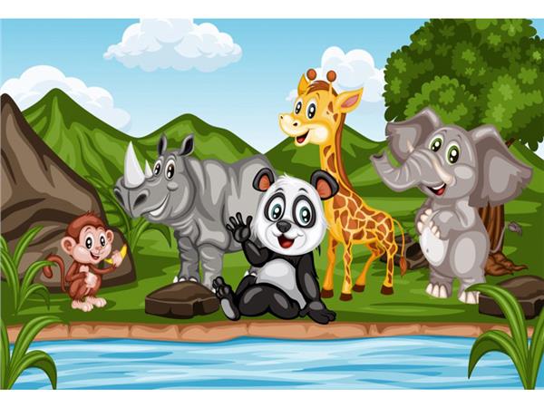 Animals World Panda and Giraffe Kids Room Wallpaper by MywallpaperShop