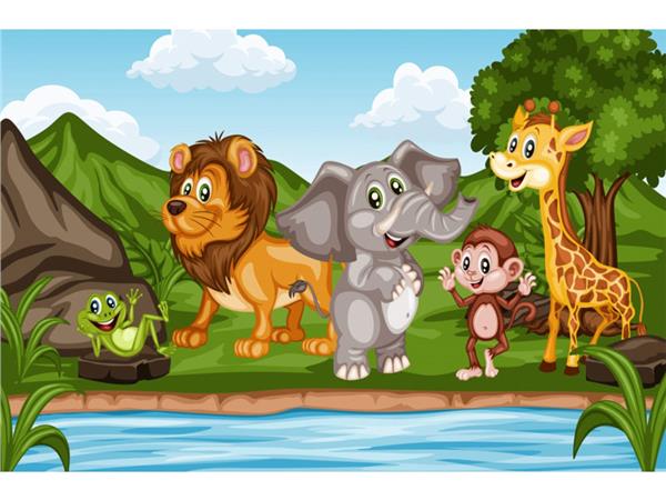 Animals World Lion and Giraffe Kids Room Wallpaper by MywallpaperShop