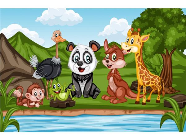 Animals World Panda and Kangaroo Kids Room Wallpaper by MywallpaperShop