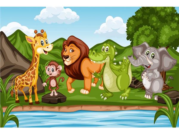 Animals World Lion and crocodile Kids Room Wallpaper by MywallpaperShop