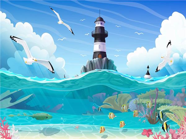 Sea Lighthouse and Martilar 3D Kids Room Wallpaper by MywallpaperShop