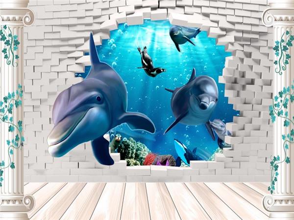 Crazy Dolphins Aquarium 3D Kids Room Wallpaper by MywallpaperSho
