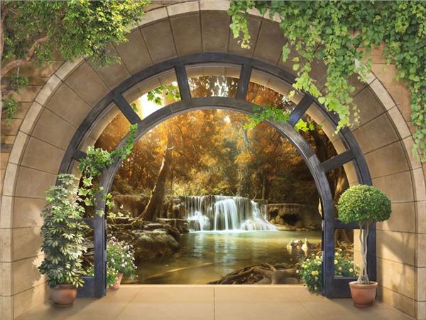 Window Waterfall Scenery 3D Wallpaper by MywallpaperShop