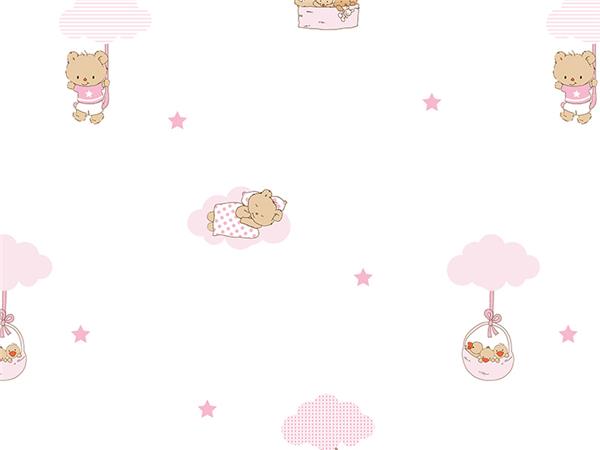 Milky Baby 400-3 Teddy Bear and Pink Bulutlu Kids Room Wallpaper by MywallpaperShop