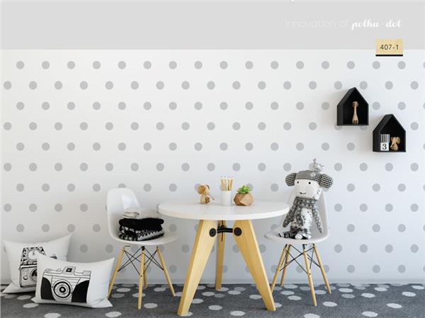 Milky Baby 407-1 Gri Puantiyeli Kids Room Wallpaper by MywallpaperShop