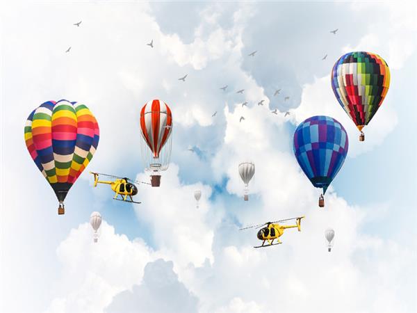 Flying Balloon Air Plane Helikopter Kids Room Wallpaper by MywallpaperShop