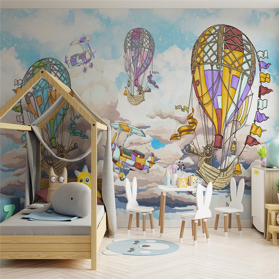 Air Plane and Flying Balloons Kids Room Wallpaper