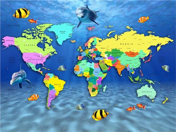Aquarium World Map Kids Room Wallpaper by MywallpaperShop