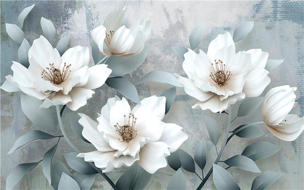 White Flower Green Leaves Wallpaper by MywallpaperShop