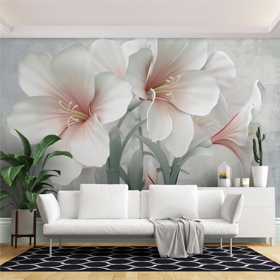 Big White Flower Wallpaper Peel And Stick For Bedroom Mural