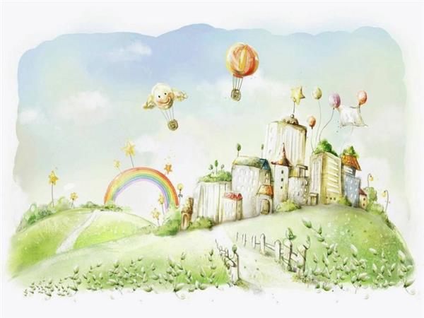 Balloon and Rainbow Scene Kids Room Wallpaper by MywallpaperShop