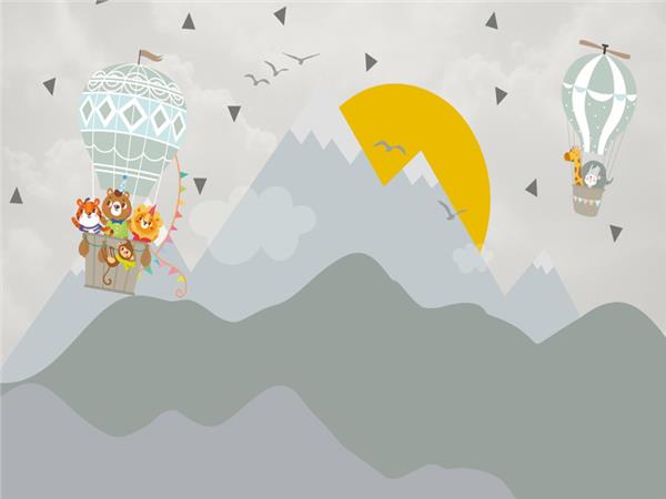 SweetAnimals and Flying Balloon 3D Kids Room Wallpaper by MywallpaperShop