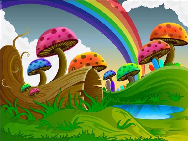 Rainbow and Mushrooms Kids Room Wallpaper by MywallpaperSho