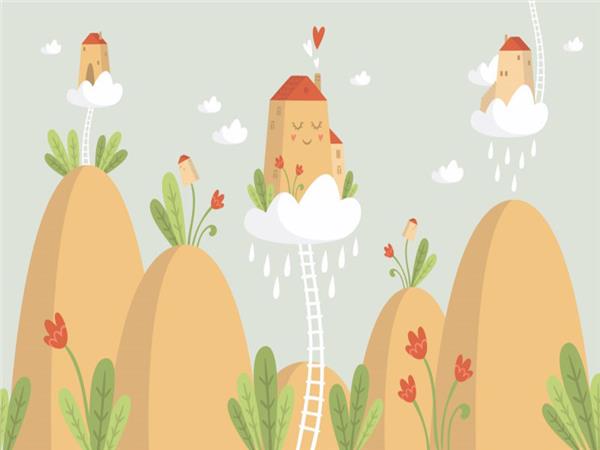 Cloud Houses Kids Room Wallpaper by MywallpaperSho