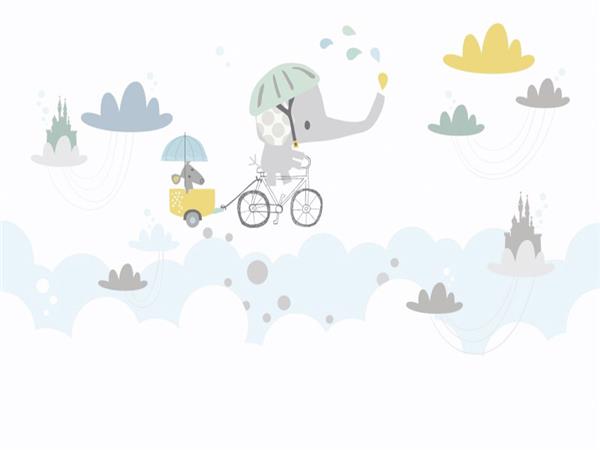 Elephant with Bycycle Kids Room Wallpaper by MywallpaperSho