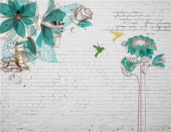 Flower Motifli Vintage Brick Wallpaper by MywallpaperShop