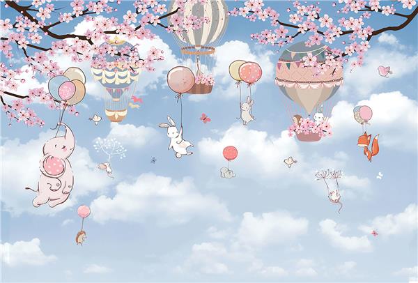 Flower Tree Dallari Clouds and Balloons Kids Room Wallpaper by MywallpaperShop