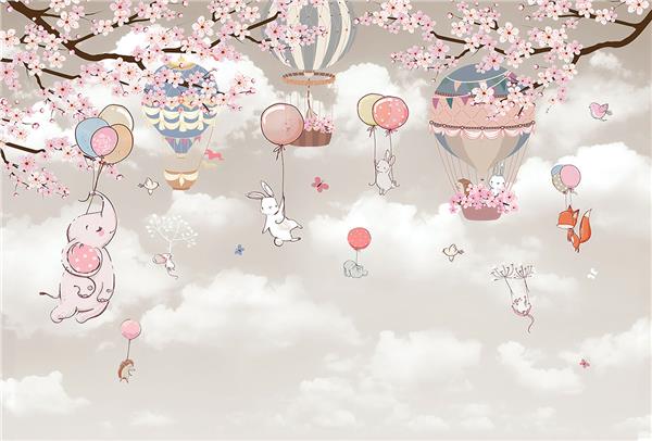 Flower Tree Dallari Clouds and Balloons Kids Room Wallpaper by MywallpaperShop