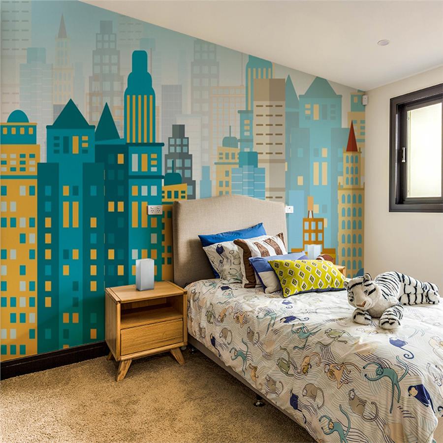 Colorful City Kids Room Wallpaper