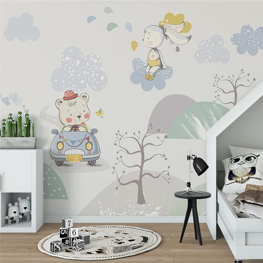 Cute Teddy Bear and Bunny Kids Room Wallpaper