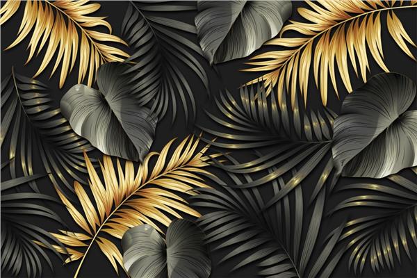 Leaf Design Gold and Black Leaves Wallpaper by MywallpaperShop