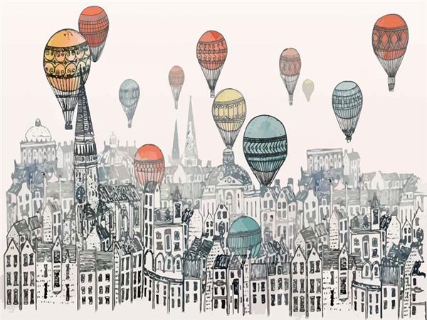 Dusler Sehri and Flying Balloons Kids Room Wallpaper by MywallpaperShop