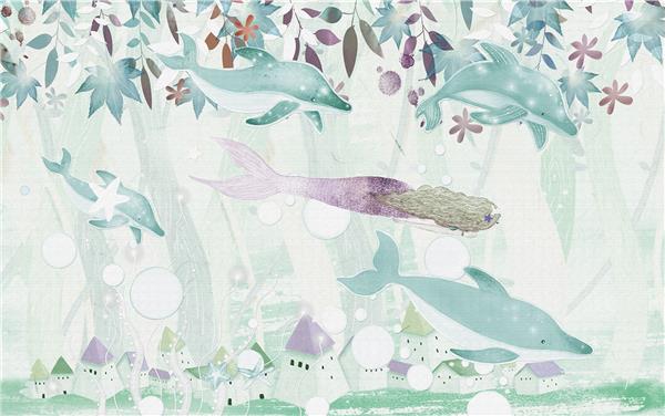 Sea Kizi and Dolphins Kids Room Wallpaper by MywallpaperShop