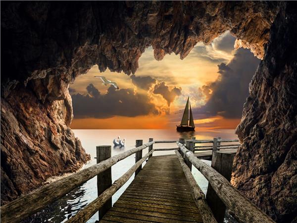 Denize Uzanan Magara and sailboat Wallpaper by MywallpaperShop