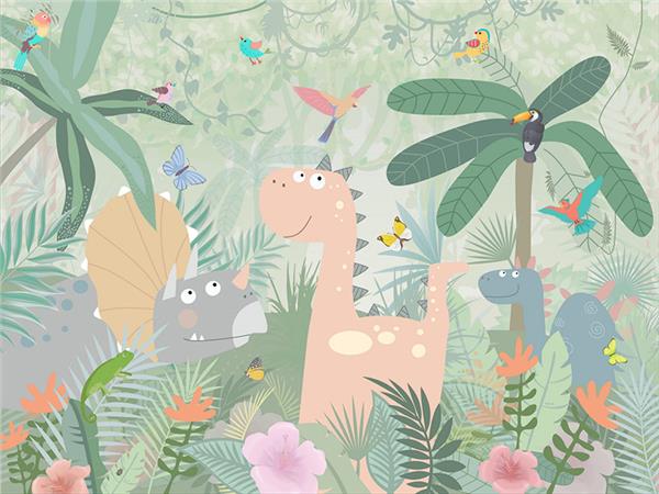 Dinasourlar Tropik Forest Kids Room Wallpaper by MywallpaperShop