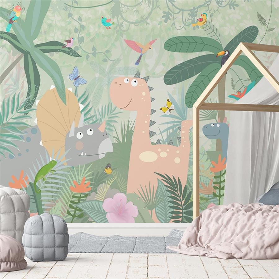 Playful Dinosaurs Tropical Forest Kids Wallpaper Bedroom
