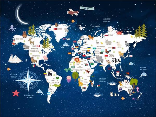 World Map Yildizli Ay Wallpaper by MywallpaperShop
