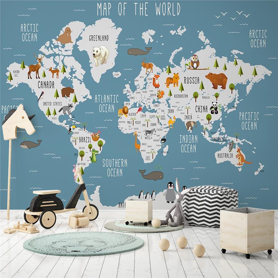 Educational World Map Kids Room Wallpaper
