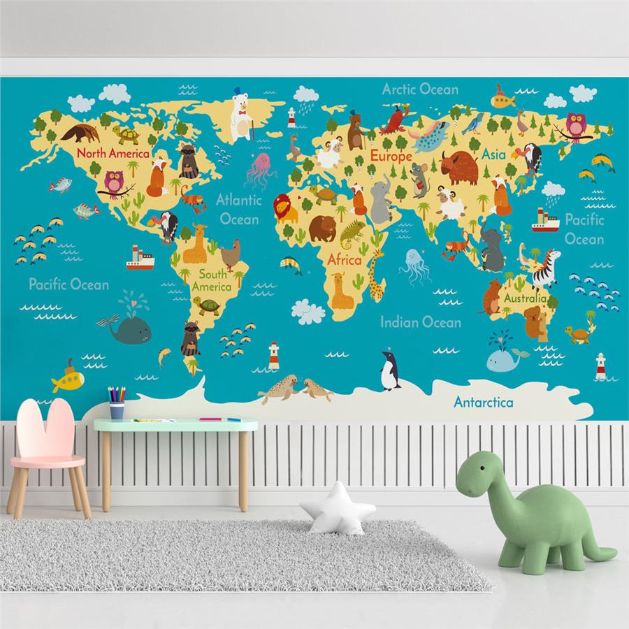 Educational Colorful World Map Kids Wallpaper