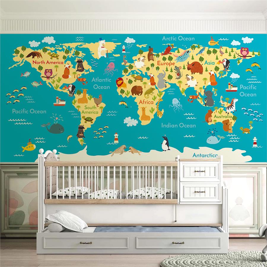 Educational Colorful World Map Kids Wallpaper