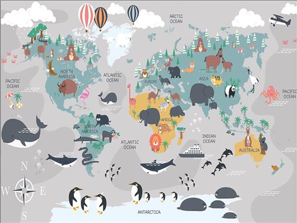 Egitici World Map Kids Room Wallpaper by MywallpaperShop