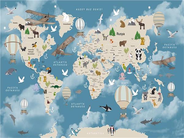 Egitici World Map Kids Room Wallpaper by MywallpaperShop