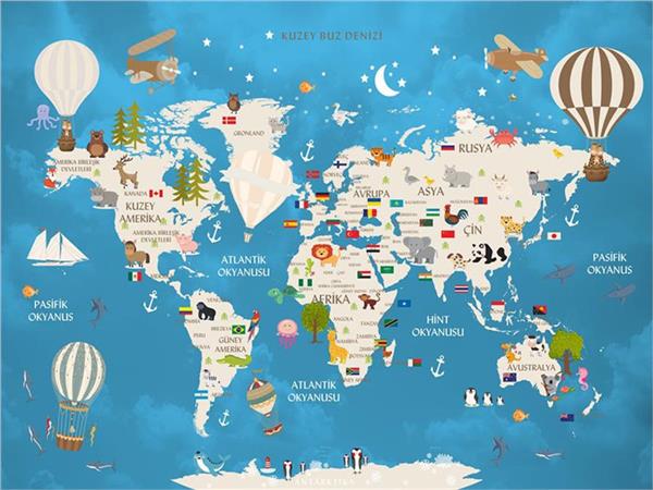 Egitici World Map Kids Room Wallpaper by MywallpaperShop
