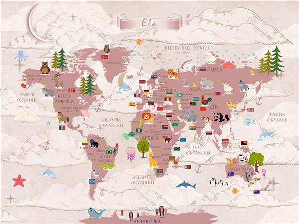 Egitici World Map Kids Room Wallpaper by MywallpaperShop