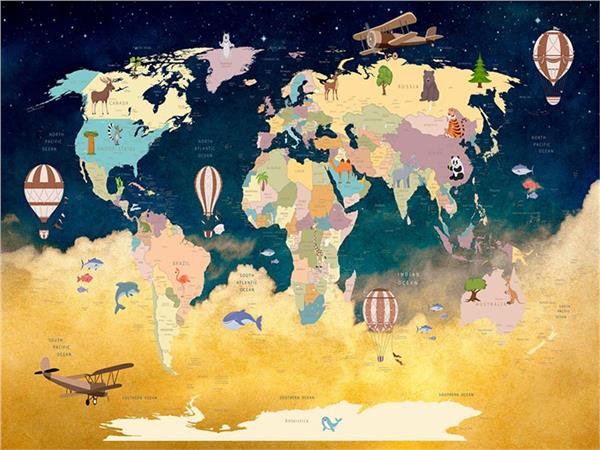 Egitici World Map Kids Room Wallpaper by MywallpaperShop
