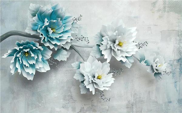 Vintage Gri Zeminde Blue Flower Wallpaper by MywallpaperShop