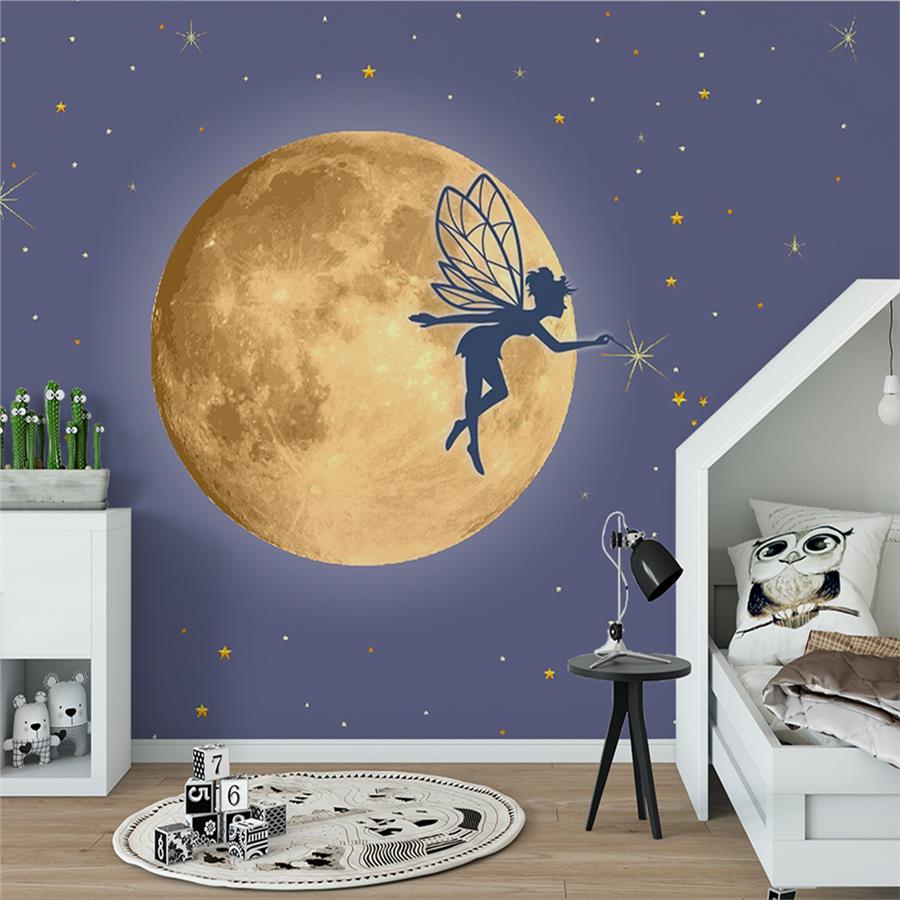 Fairy Girl and Moon Kids Room Wallpaper
