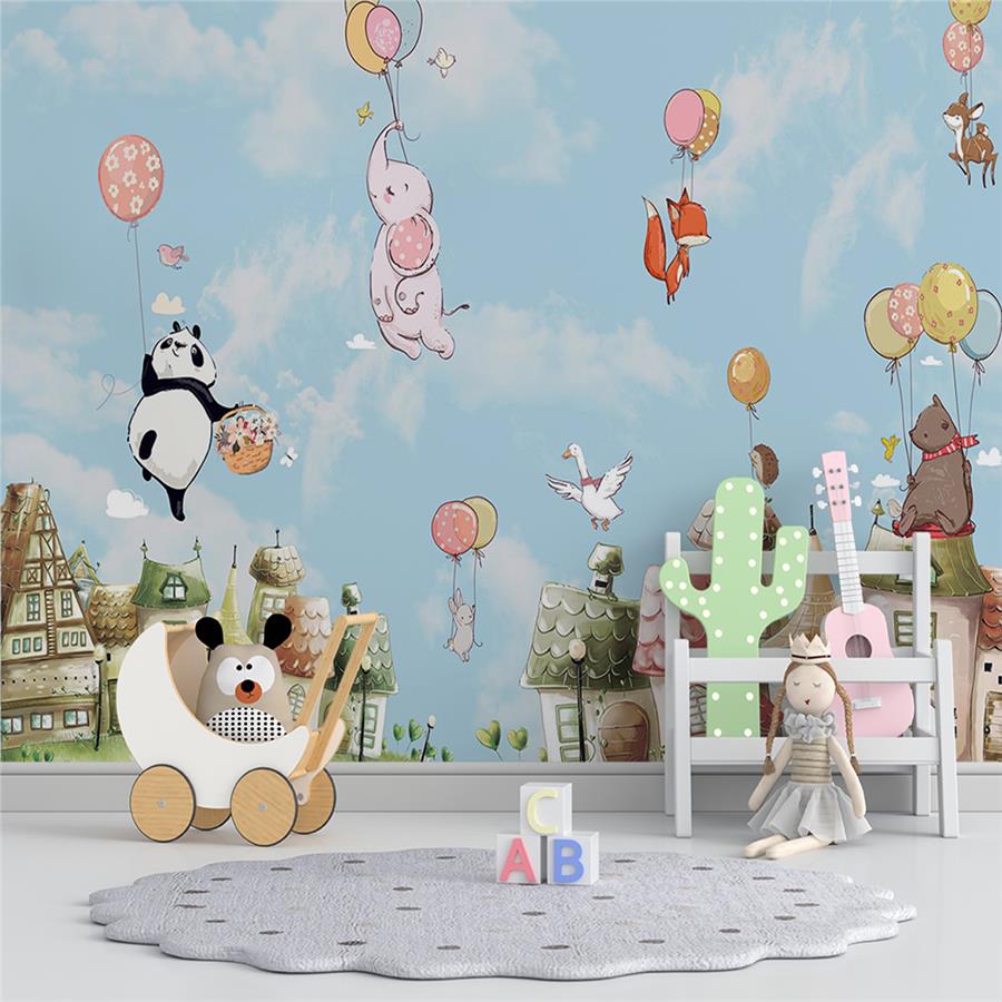 Flying Panda and Friends Kids Room Wallpaper
