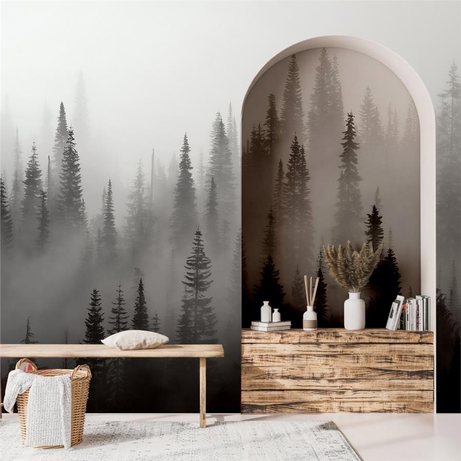 Foggy Pine Forest Wallpaper Peel Stick Calming For Home
