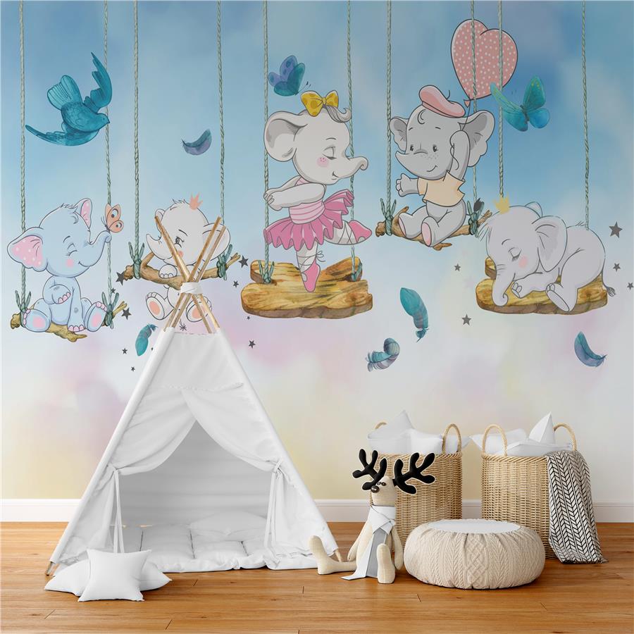 Happy Elephants Kids Room Wallpaper