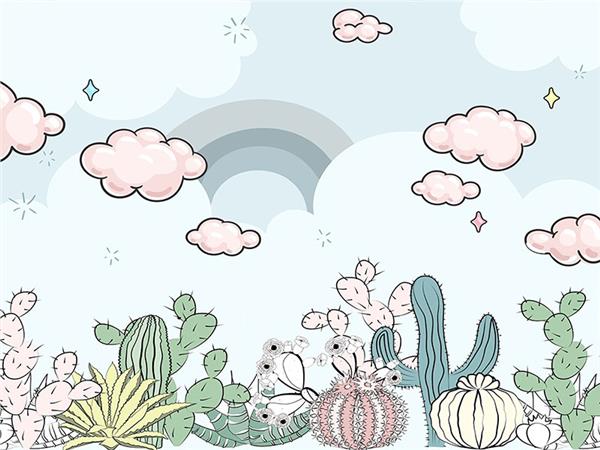 Kaktusler and Gokyuzu Custom Design Kids Room Wallpaper by MywallpaperShop